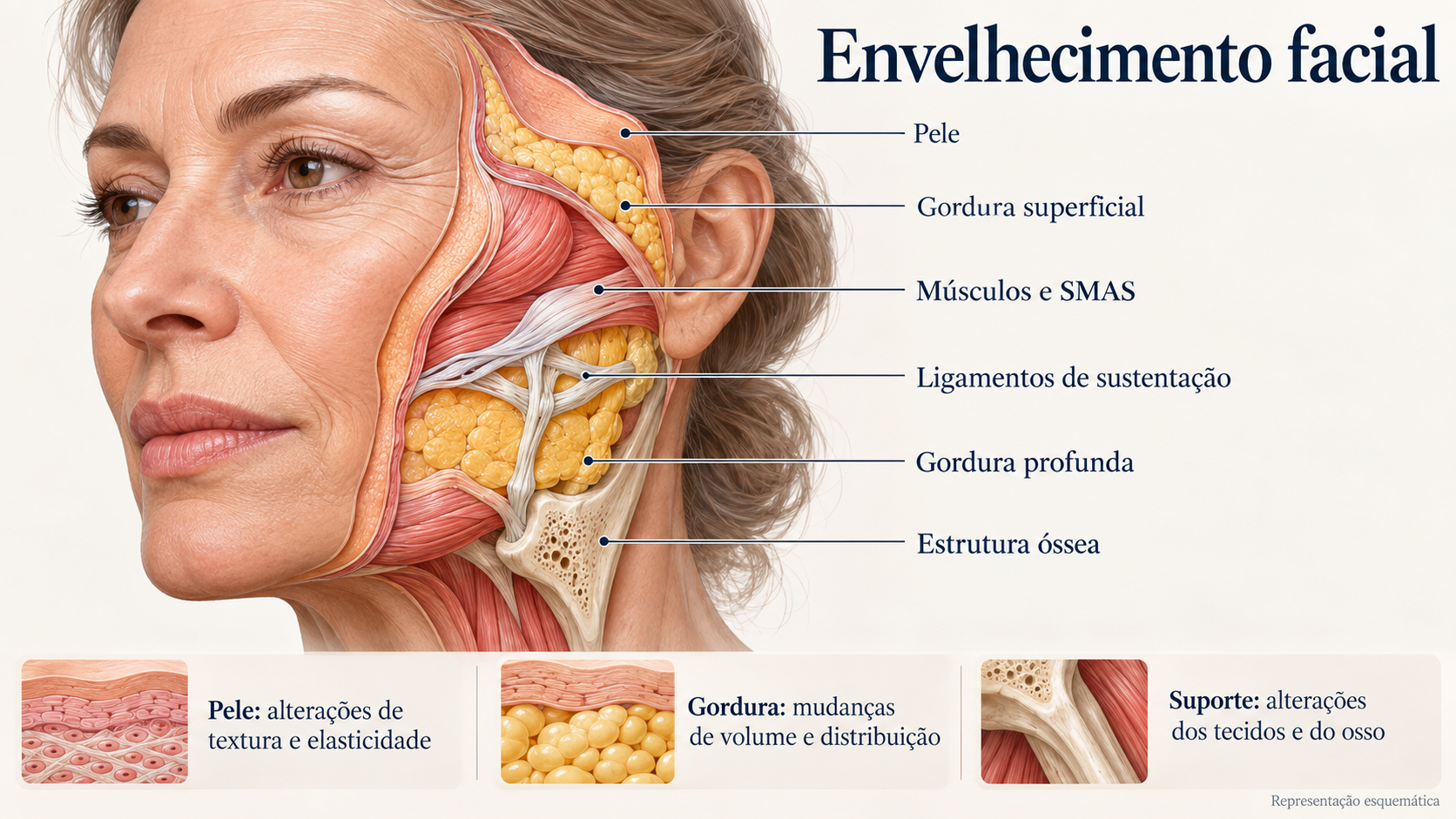 Estruturas da face envolvidas no envelhecimento e perda de sustentação